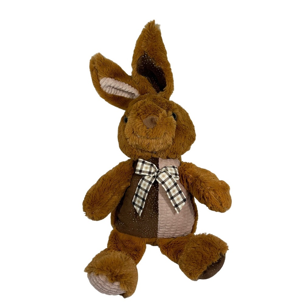 Hug & Luv Brown Bunny Rabbit Plush Bow Easter Brown Stuffed Animal Toy 14"